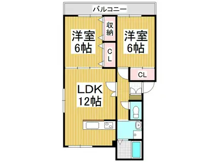金沢コーポB(2LDK/2階)の間取り写真