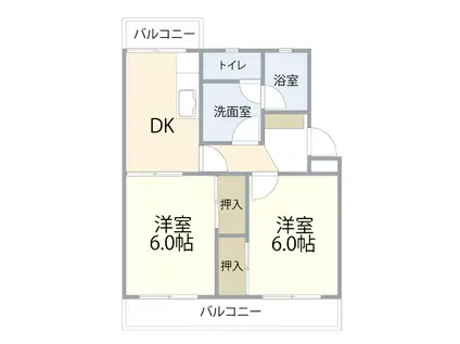 ルミエールI(2DK/1階)の間取り写真