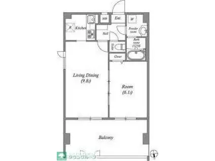 ペアパレス六町環七北通(1LDK/6階)の間取り写真