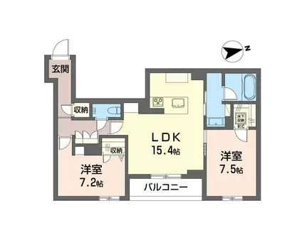 メリア調布(2LDK/1階)の間取り写真
