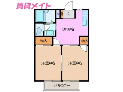 ハイツリバーアイランドC棟(2DK/2階)の間取り写真