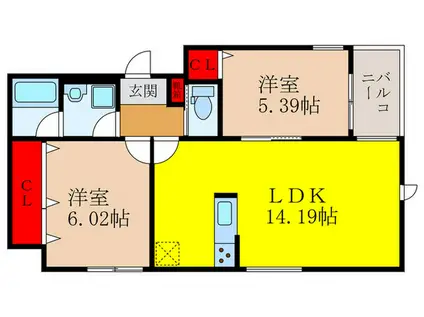 シェモア池田市豊島北(2LDK/3階)の間取り写真