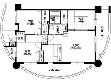 プリーマヴィラ井尻(3LDK/6階)の間取り写真