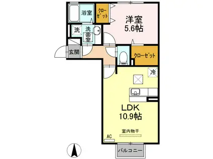 エース スクエア妻崎(1LDK/1階)の間取り写真