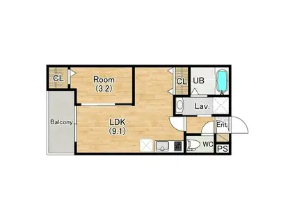 ジーメゾンリオ松原(1LDK/1階)の間取り写真