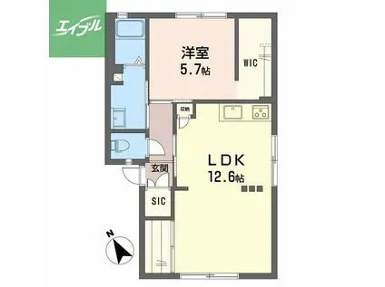 エスポワール吉田 B棟(1LDK/1階)の間取り写真