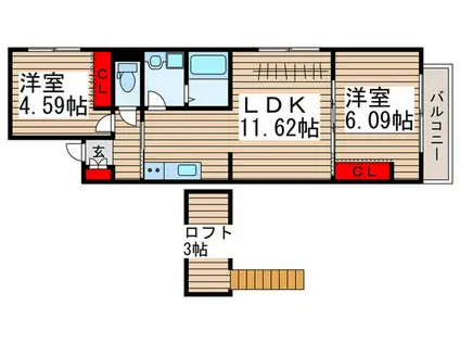 コート浦和仲町(2LDK/3階)の間取り写真