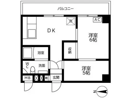 ヘレンハウゼ(2DK/2階)の間取り写真