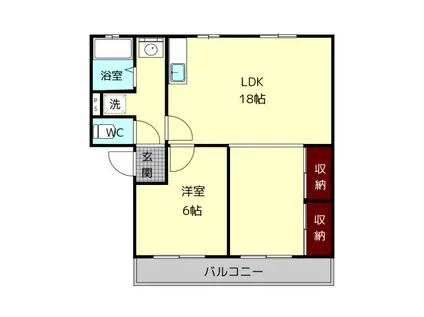 スカイハイツ喜里が丘(1LDK/2階)の間取り写真