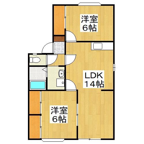 アンジェリーク・ドミールB(2LDK/1階)の間取り写真