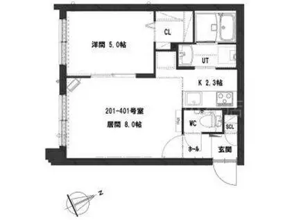 グランメールカッセル(1LDK/3階)の間取り写真