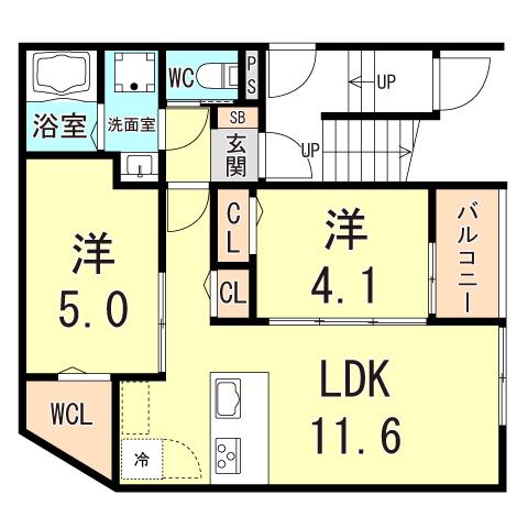 C-GRID山下町(2LDK/1階)の間取り写真