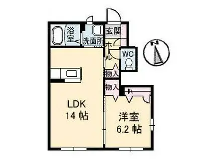 花ポートE(1LDK/1階)の間取り写真