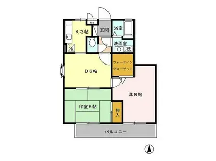 パピヨン四谷(2DK/1階)の間取り写真