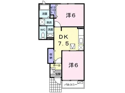 オークヴィレッジI(2DK/1階)の間取り写真