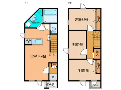 2戸建A棟(3LDK/1階)の間取り写真