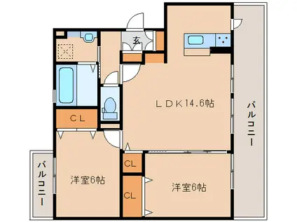 コーポ大安寺II(2LDK/2階)の間取り写真