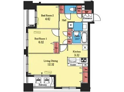 レジデンス横濱リバーサイド(2LDK/5階)の間取り写真