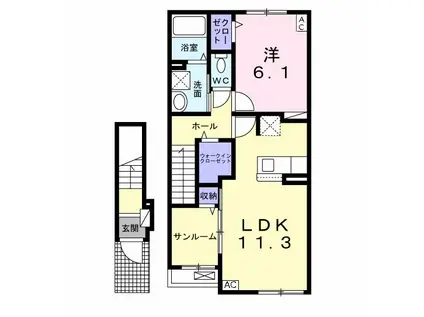 I・RO・HA I(1LDK/2階)の間取り写真