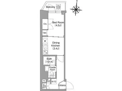 コンフォリア・リヴ木場イーストI(1K/4階)の間取り写真