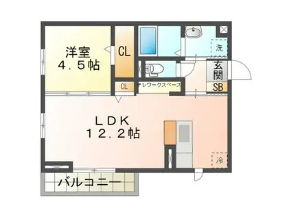 ウィステリアムーン(1LDK/1階)の間取り写真