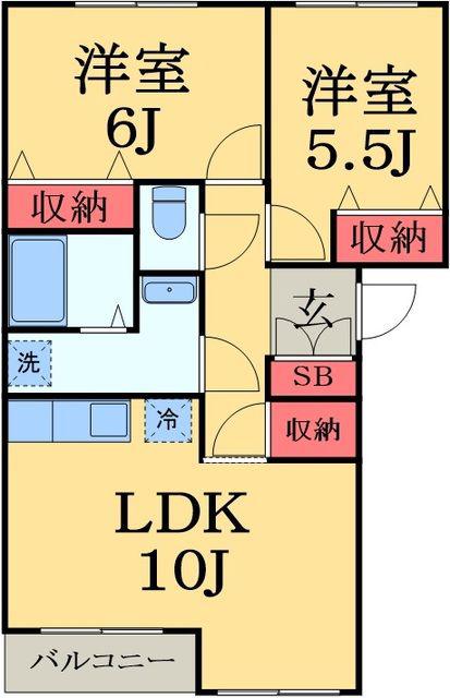 エスポアメゾンA(2LDK/2階)の間取り写真