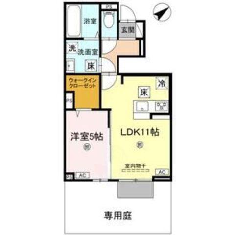 D-ROOM上滝野(1LDK/1階)の間取り写真