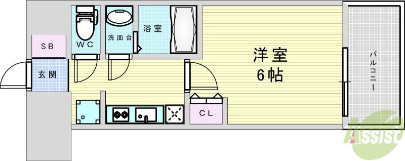 プランドール新北野(1K/7階)の間取り写真