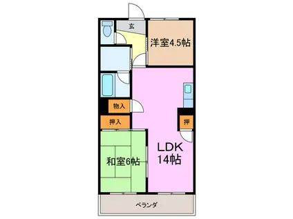 シャルム美郷(2LDK/1階)の間取り写真