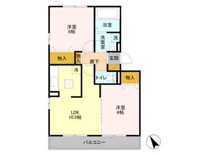 オアシス(2LDK/1階)の間取り写真