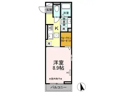 D-CHAMBRE浜田(1K/1階)の間取り写真