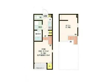 ハーモニーテラス堅粕II(1K/2階)の間取り写真