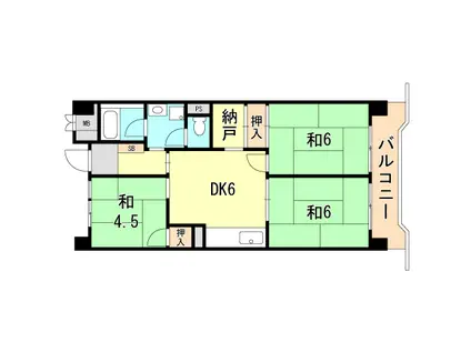 ビレッジハウス港島タワー1号棟(3DK/14階)の間取り写真