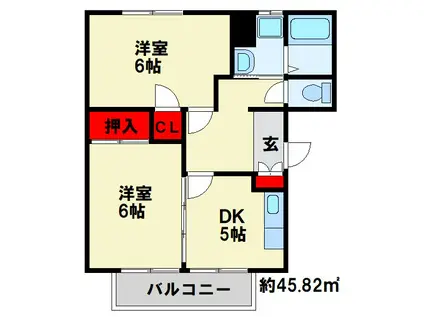 ドエルパークII(2DK/1階)の間取り写真