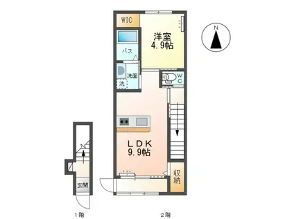 静かで落ち着いた住環境が魅力(1LDK/2階)の間取り写真