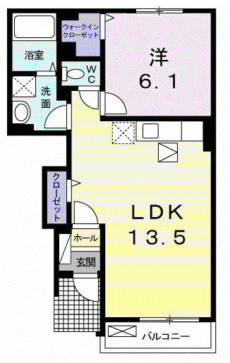 パッシィオーネM(1LDK/1階)の間取り写真