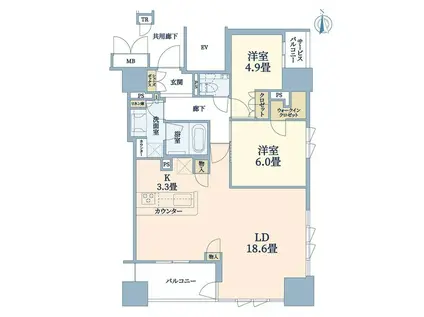ブランズタワー谷町四丁目(2LDK/11階)の間取り写真