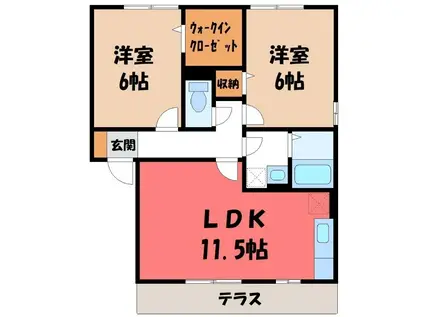 クレストコートB(2LDK/1階)の間取り写真