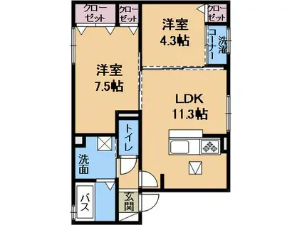 BONHEUR草津(2LDK/1階)の間取り写真