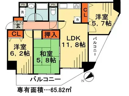 レ・ソール本八幡(3LDK/8階)の間取り写真