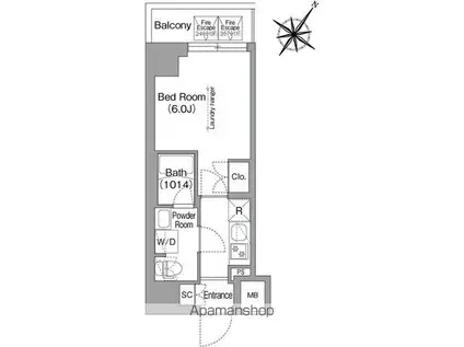 コンフォリア・リヴ横浜阪東橋(1K/6階)の間取り写真