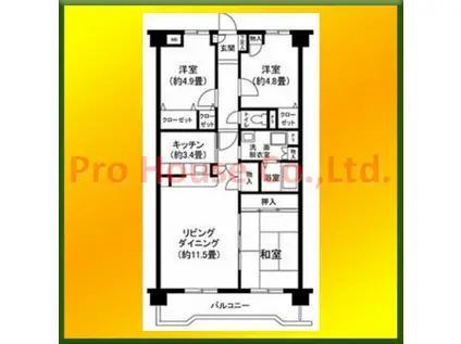 グランドール三鷹弐番館(3LDK/2階)の間取り写真