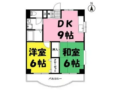 グランデージ第2武里(2DK/4階)の間取り写真