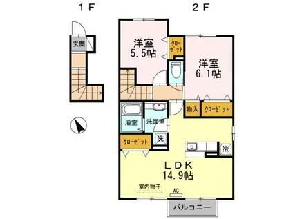 フラワーズメゾン(2LDK/2階)の間取り写真