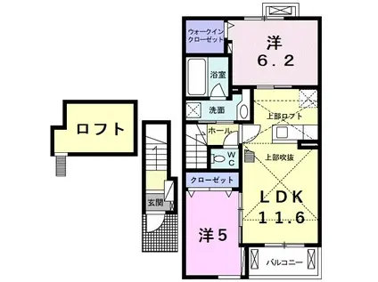 SUNニシル(2LDK/2階)の間取り写真