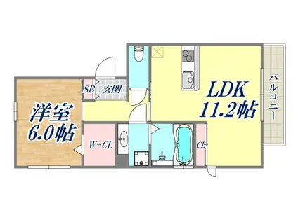 HEART-TOWN伊丹(1LDK/2階)の間取り写真