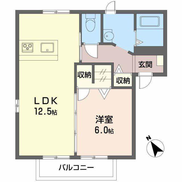 ジュネスエスポワールB(1LDK/2階)の間取り写真