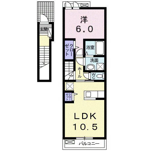 パサージュ南斎院(1LDK/2階)の間取り写真