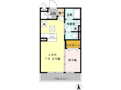 フェリスタ宮沢(1LDK/1階)の間取り写真