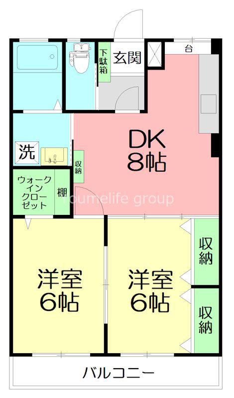 ルミエール(2DK/4階)の間取り写真